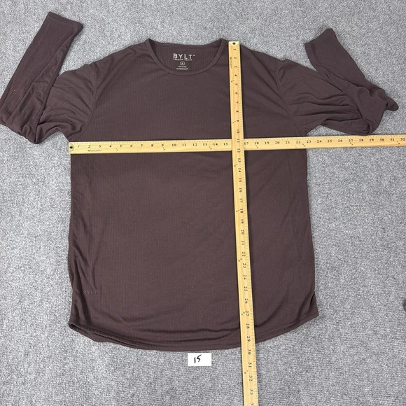 BYLT Premium Basics Long Sleeve Shirt Mens XL Plum Ribbed Tee Crew Neck - Picture 4 of 7